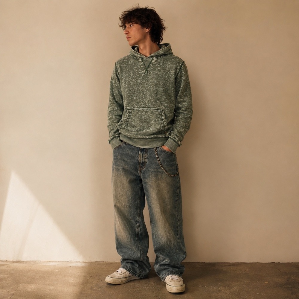 Unionbay Green Acid Wash Hoodie Grunge Skater Streetwear Small